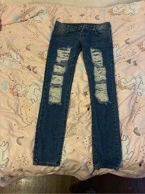 Classic Distressed Dark Blue Women's Jeans